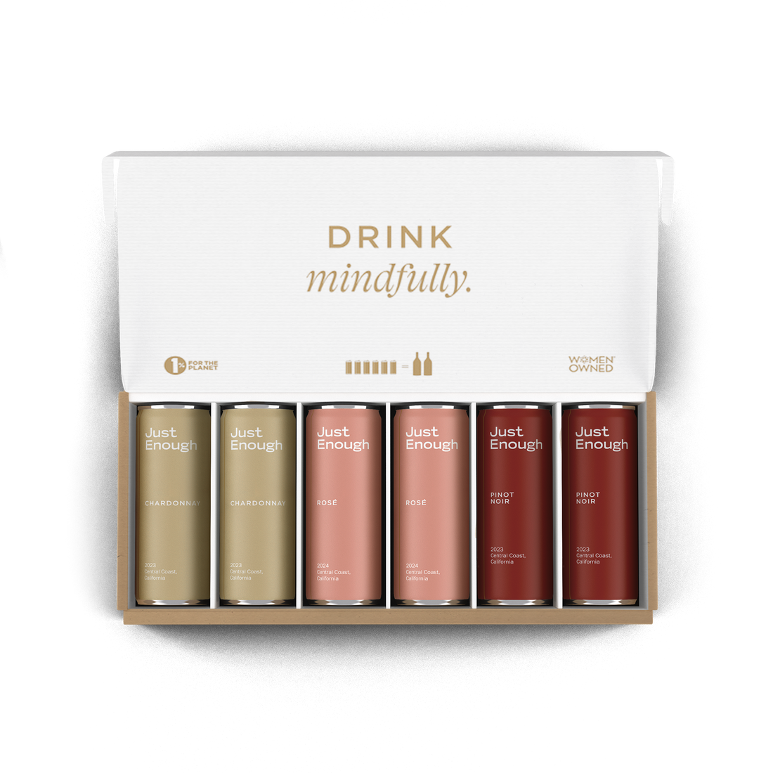 Just Enough Wines Pinot Noir can, a classic, versatile red wine made with no added sugar.